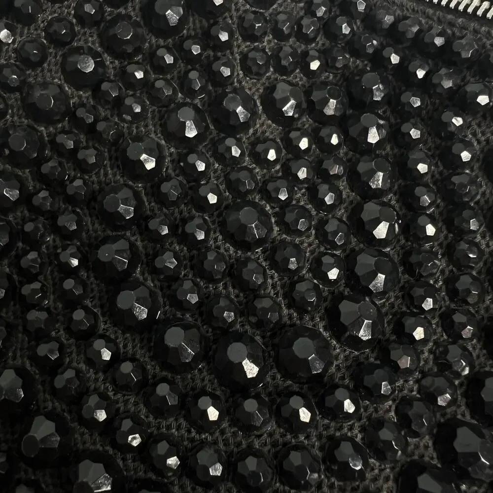 Vintage 60s Black Beaded Shoulder Bag Evening Purse Chunky Zipper Roger Van-S